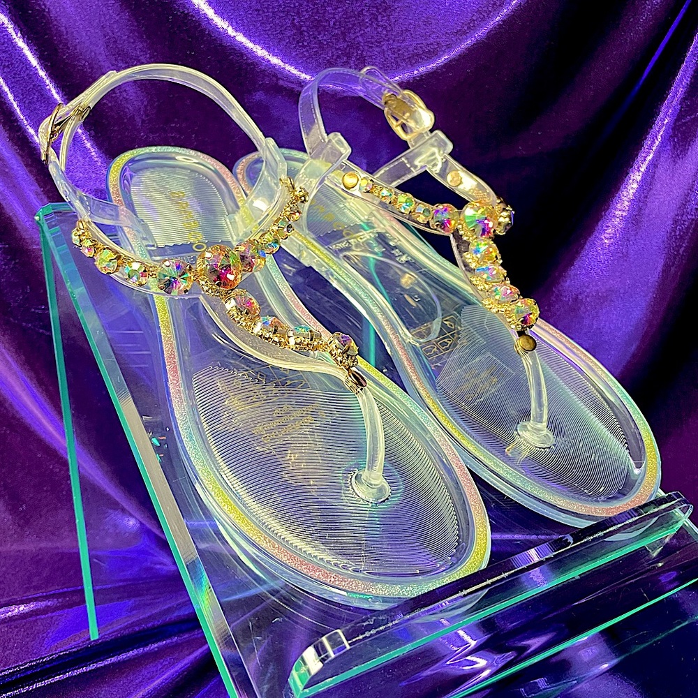 Bamboo | Gather 6 Jeweled Lucite Jelly Clear Flats (NEW)